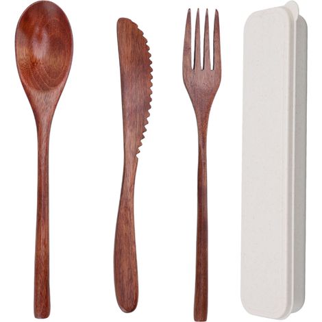 Ensemble de couverts en bois résistant aux rayures, portable pour desserts, salades et pâtes, fourni avec boîte