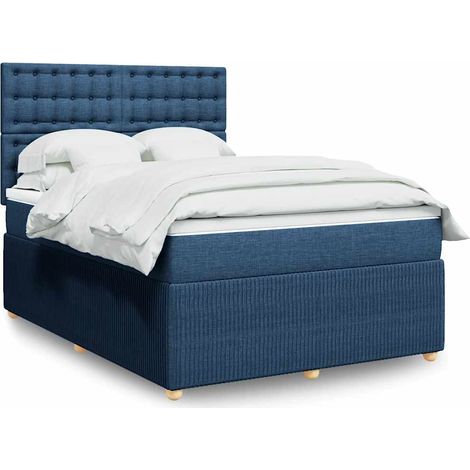 Boxspringbett mit Matratze Blau 140x200 cm Stoff