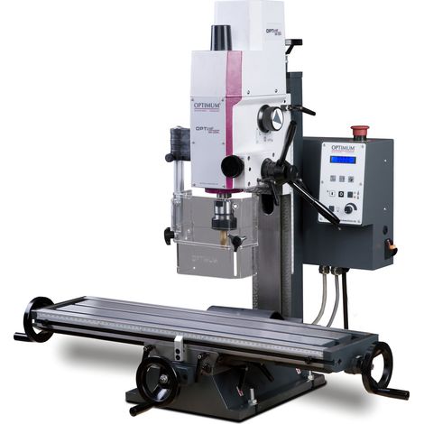 Optimum – Perceuse-fraiseuse 0,75 kW 230V – Vitesse variable – Tête réglable +/- 90° – Table longue 480 mm – Moteur silencieux pour précision (1/5)