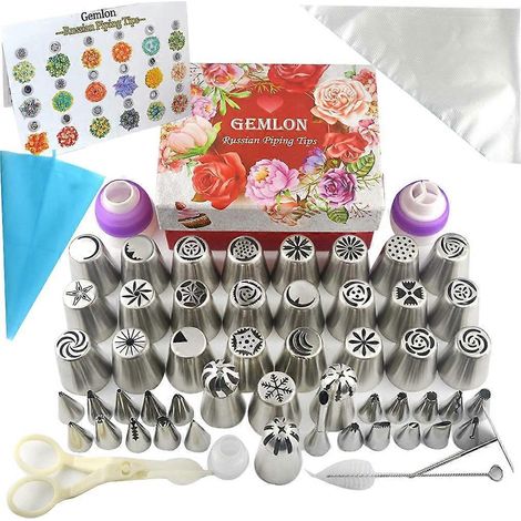 Embout à poche russe pour décoration de gâteaux, kit de 88 embouts à pâtisserie et accessoires de décoration (1/4)