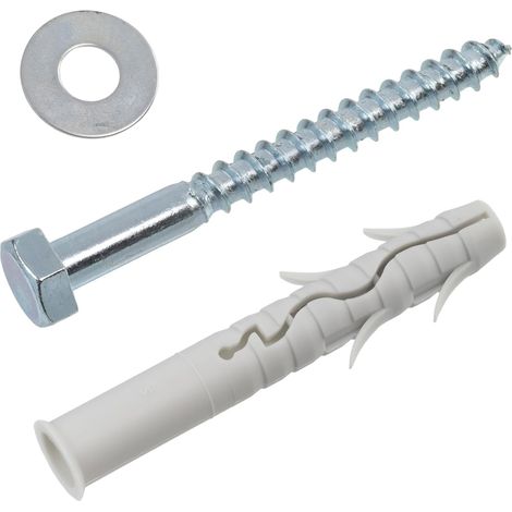 Kit 10 Chevilles Nylon Ø14x100mm Ailettes + Vis Tirefond M10 - Fixation Solide Béton Brique Parpaing pour Étagères et Racks (1/5)