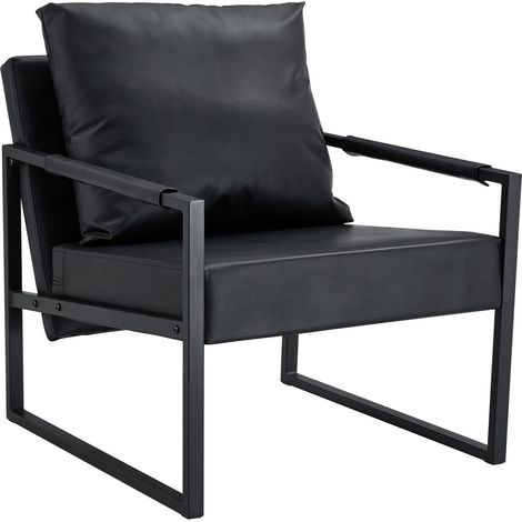 Fauteuil de lecture en cuir régénéré noir avec structure métal, accoudoirs intégrés et assise rembourrée, style industriel pour salon, chambre et bureau CHICFURN (1/5)
