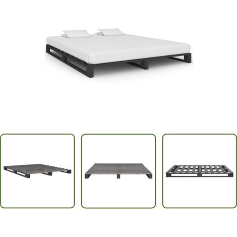 Cadre de lit - Cadre de lit de palette sans matelas gris 180x200cm bois massif (1/5)