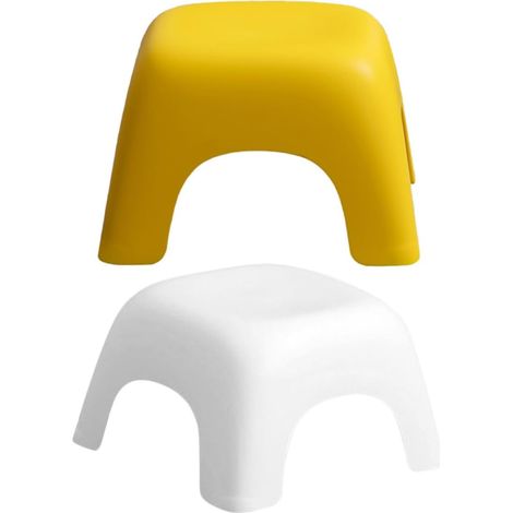 2 Pièces Tabouret de Bain Grand Modèle en PP Blanc et Jaune (1/5)