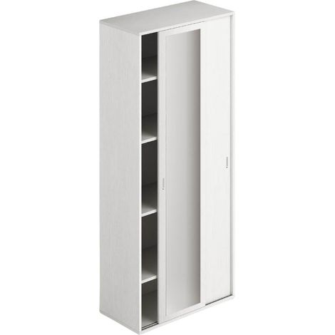 Armadio due ante scorrevoli 90x43x212h con ripiani e specchio colore bianco frassinato (1/2)
