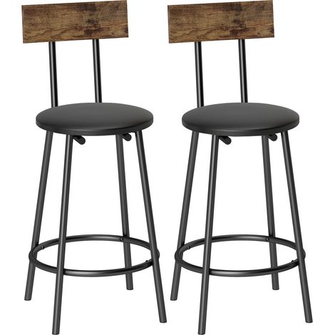 HOMCOM juego de 2 taburetes de bar, taburetes altos de cocina con respaldo y reposapiés, tapizados en PU, marco metálico, negro (1/5)