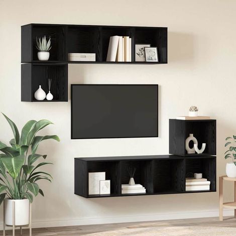 Ensemble meuble TV 4 pcs-Banc TV-Meuble Télé Chêne noir Bois d'ingénierie 118986 (1/5)