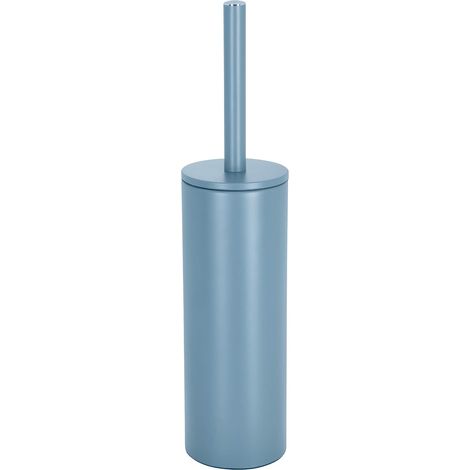 WC-Bürste mit Halter – 1 Set – Stahl und Kunststoff – Austauschbarer Bürstenkopf und geschlossener Halter – Für moderne Badezimmer – Mattblau, 40 x 9,5 x 9,5 cm