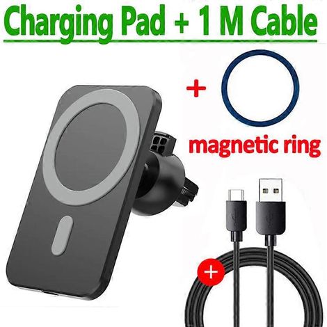 Chargeur sans fil magnétique 30 W pour voiture avec support de téléphone pour grille d'aération, compatible avec iOS 14/13/12/11 Pro Max, station de charge rapide Macsafe pour voiture, blanc (câble no (1/5)