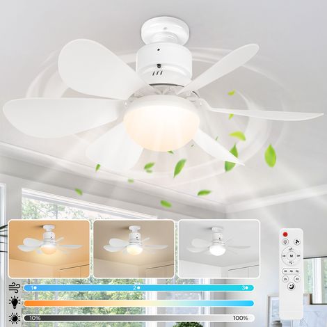 Ventilateur Plafond avec Lumiere,6 Pales Blanches ,Dimmable, Réversibles, Silencieux, 3 Vitesses, pour Cuisine Chambre Salon (1/5)