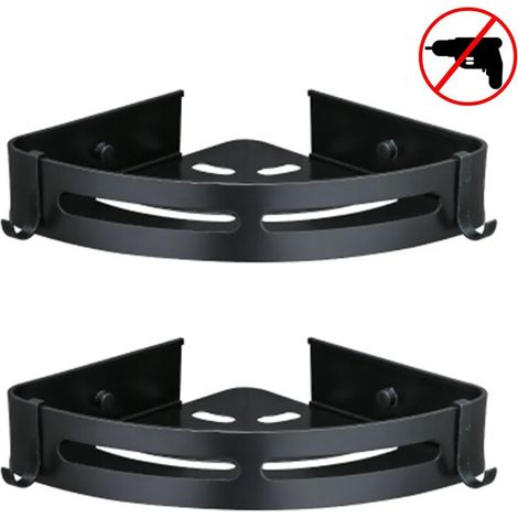 Dusch-Eckregal, Wandmontiertes Edelstahl-Aluminium-Korb, Hängender Aufbewahrungsregal für Küche (schwarz) (1/5)
