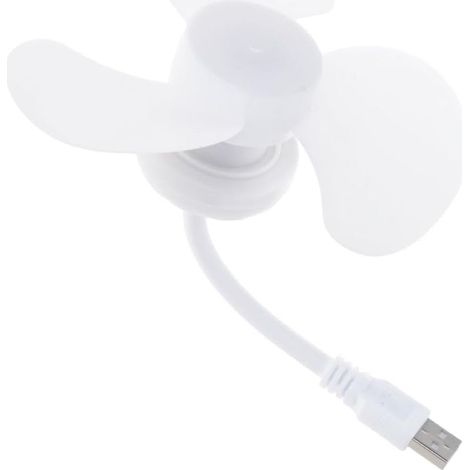 Mini Ventilateur Portable USB 3 Feuilles en Caoutchouc Support Cygne Flexible 360° Matériau ABS Blanc pour Chambre et Extérieur- (1/5)