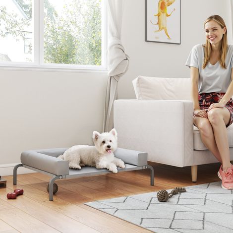 Cama Elevada para Perros Refrescante con Refuerzos Extraíbles Malla Transpirable y Marco de Acero 90x65x30 cm Gris (1/5)