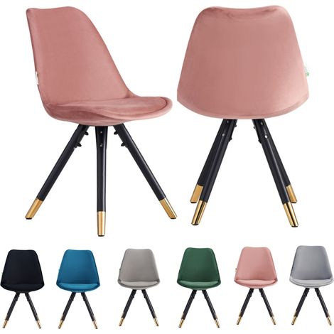 Set of 2 Pink Sofia Ergonomic Modern Dining Chairs Upholstered in Velvet, Metal Legs with Gold End Tips (1/5)