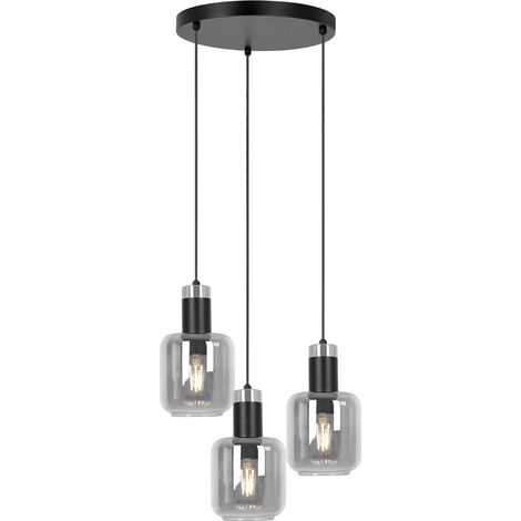 Suspension ronde noire 3 globes verre graphite E27 (1/5)