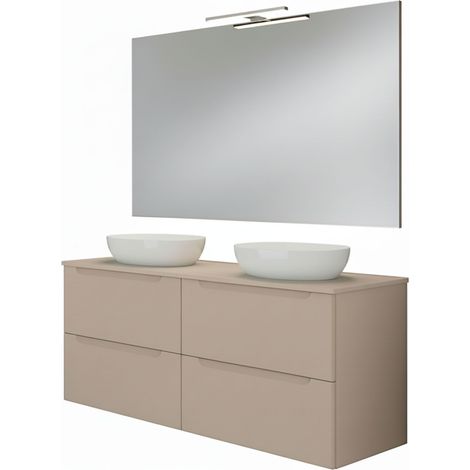 Kibath Mueble de baño con Lavabo, Espejo y Aplique LED VICTORIA 120x45 cm acabado Moka mate 2 cajones suspendido (1/5)