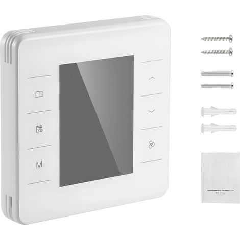 Mophorn Programmierbarer 7-Tage-Thermostat, geeignet für Wärmepumpen, Klimaanlagen und Fußbodenheizungen, LED-Bildschirm mit Hintergrundbeleuchtung, Temperaturbereich von 5 bis 37 °C, weiß