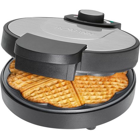 Gaufrier 1000W avec plaques antiadhésives – Niveau de brunissement réglable – Protection contre la surchauffe – Pour gaufres de 18 cm – Bomann