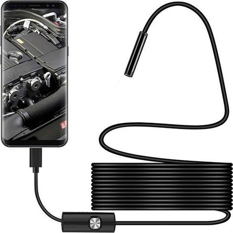 Endoscope - Caméra D'inspection 5 5mm - Résolution 720p - Étanchéité IP67 - Câble Semi-Rigide 2m - 6 LED Intégrées - Compatible USB Type-C OTG Android PC Mac - 1 Pièce