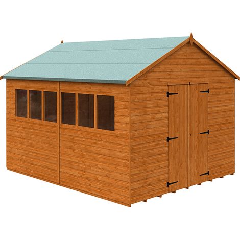 12 x 10 Feet Xl Workshop 12mm Shed - Solid Wood/Softwood/Pine - L355 x W295 x H268.5 cm - Burnt Orange