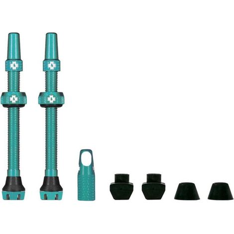 Valves pour pneu sans chambre à air - Paire de 2 - Alu - 80mm - Turquoise - Muc-Off (1/5)