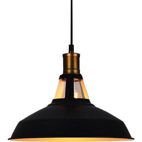 Wottes – Lustre suspension industrielle vintage en métal – Abat-jour ajustable E27 Ø27cm – Finition noire et blanche – Pour décoration intérieure (1/4)