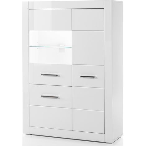 Vitrine BALVE-61 in weiß Hochglanz im modernen Design inkl. LED BxHxT: 100x142x35cm (1/5)