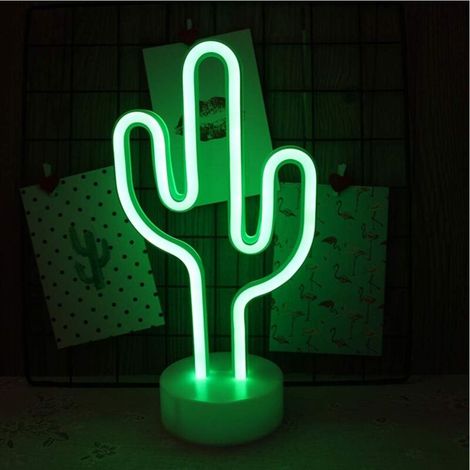 Enseigne lumineuse au LED décoration murale veilleuse USB/néon à piles pour noël anniversaire cadeau fête enfants salon décoration de mariage (Cactus)