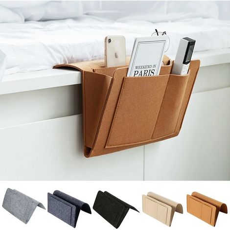 Sac de rangement en feutre noir pour le lit, pochette de lit ou de bureau. (1/5)