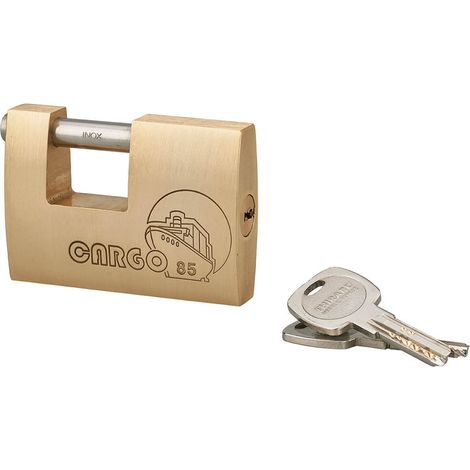 Lucchetto Cargo 85mm, 2 chiavi Transit 2, ottone pieno, arco acciaio inox, serranda, container, garage, per industria - THIRARD