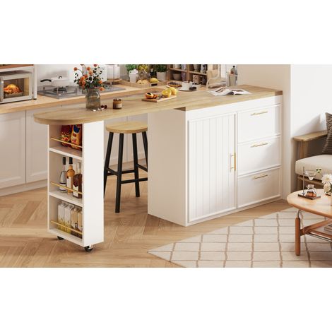 Tavolo bar estensibile 128-203x39x90 cm in MDF bianco con contenitore FloraGrace (1/5)
