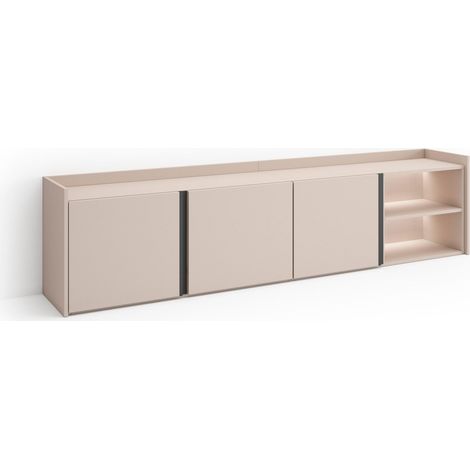 Skraut Home - Meuble TV, Banc Télé, Grand espace de Rangement, 207x35x50cm, Pour les TV jusqu'à 80", LED, Style moderne, Beige (1/4)