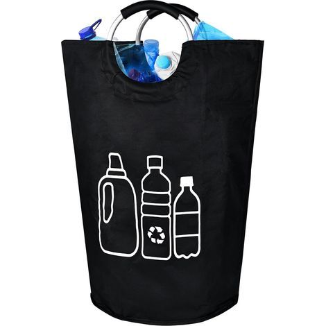Grand collecteur de bouteilles consignées - Pliable - Étanche - Grand panier en verre vieilli - Avec poignées souples - Pour la cuisine et le stockage (noir) (1/5)