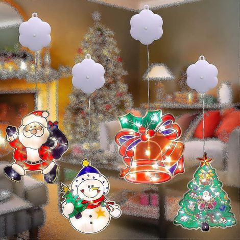 Lot de 4 guirlandes lumineuses 3D à ventouses pour fenêtres, décorations lumineuses LED à suspendre pour rideaux de Noël. (1/5)