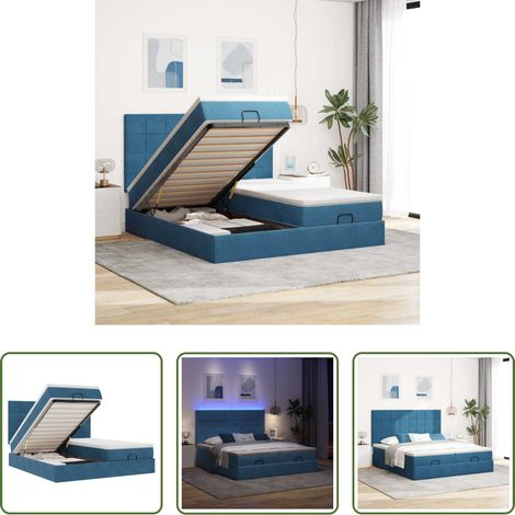 Cadre de lit - Cadre de lit ottoman avec matelas bleu foncé 160x200 cm velours (1/5)