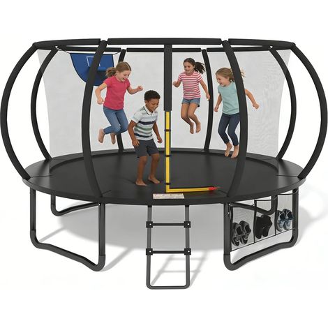 Outdoor trampolinefor kids 12FT Extérieur Ø 427cm Capacité maximale 181kg Trampoline de jeu extérieur familial avec filet de sécurité à 360 degrés (1/5)