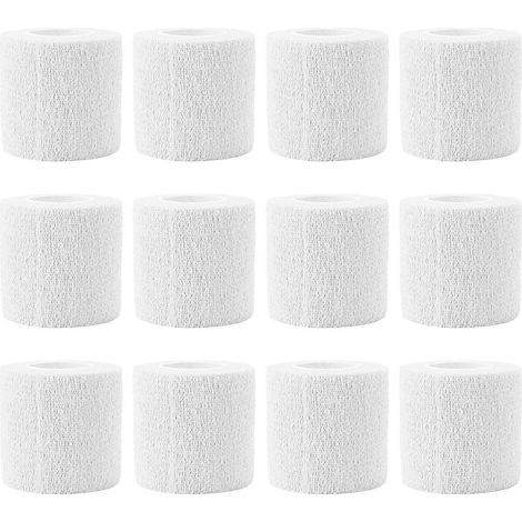 Packung mit 12 selbstklebenden elastischen Bandagen, 4,5 m lang, für Tiere, zur Reparatur von Kuhhufen. Hergestellt aus wasserdichtem, weißem Polyestervlies.