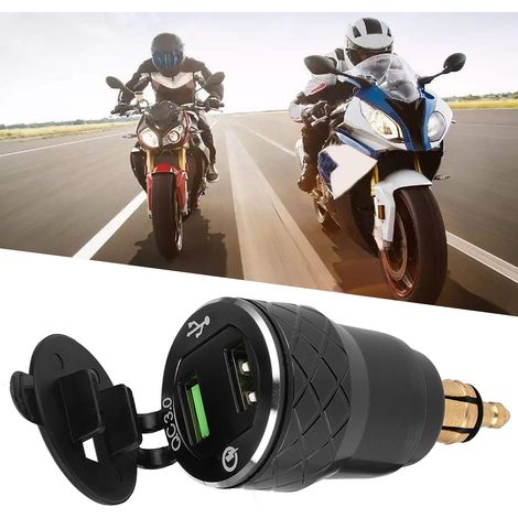 12V-24V USB-Motorradsteckdose mit LED-Anzeige und EU-Stecker, Schwarz