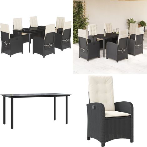 7-tlg. Garten-Essgruppe mit Kissen Schwarz Poly Rattan - Gartenmöbel - Gartenessgruppe (1/5)