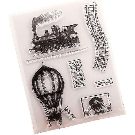 Tampon transparent train et montgolfière pour la décoration de journaux (1/4)