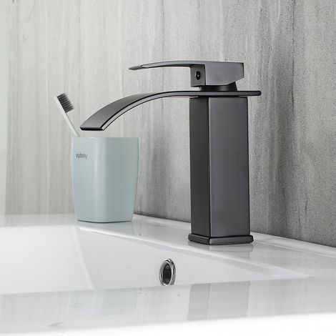Robinet de lavabo moderne noir en cascade, 20Pcs robinet mitigeur de lavabo de salle de bain, robinet cascade avec 2 longs tuyaux, 3/8 pouces (1/5)