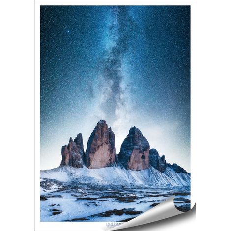 Montagnes Poster, Dolomites - Trois Cimes de Lavaredo, Ciel Étoilé, Nature Images Photo Art Décoration Murale Moderne Salon Chambre Cuisine (avec Texte, 70 cm x 100 cm, sans Cadre) (1/5)
