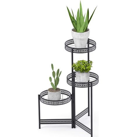 Unho – Étagère à fleurs en fer forgé – Porte plante intérieur extérieur 3 niveaux – Capacité 5 kg par tablette – Dimensions 51x70 cm