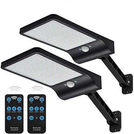 56 LED 550LM Lampes Solaires Extérieur Etanche IP65, Applique Murale Led Telecommande, Lampe de Sécurité Solaire Sans Fil pour Jardin, Garage, Cour, Escalier, Patio (1/5)