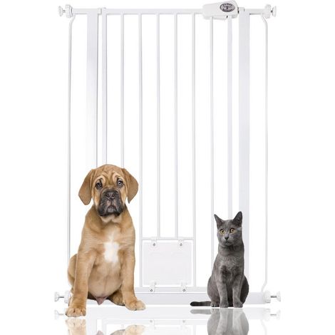 Bettacare Pet Gate with Lockable Cat Flap, 75cm - 84cm, White, 104cm in Height
