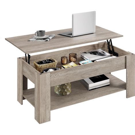 Table Basse Relevable Table de Salon avec Porte-Revues Table de Salle à Manger Industrielle pour Salon Chambre 120 x 59 x 49,5 cm Gris (1/5)