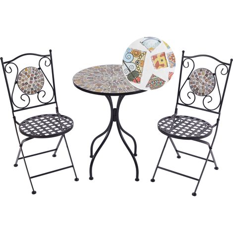 Conjunto de balcón mesa y sillas jardín de metal negro estilo vintage mosaico negro Casario