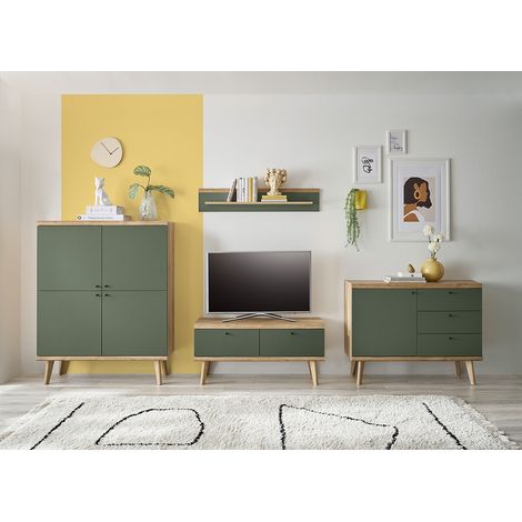 Wohnzimmer Set in Eiche mit grün AVEZZANO-61 Modern 4-teilig (1/5)
