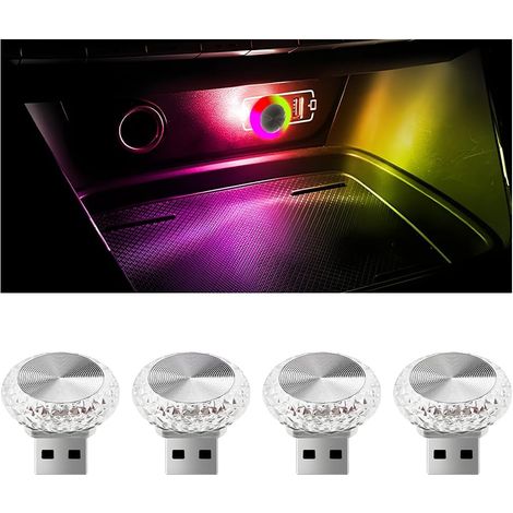 4 luci LED USB per auto - Mini luce notturna portatile - Multicolore con lampeggio lento - Illuminazione interna universale - Adatta per SUV, camion e camper (1/5)