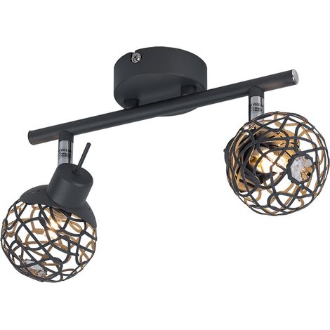 Deckenleuchte 2-flammig Aluminium Deckenlampe Esszimmer Design grau Alugeflecht Kristalldesign, bewegliche Spots, 2x G9 33W 350lm, LxBxH in cm: 25x8x14 cm